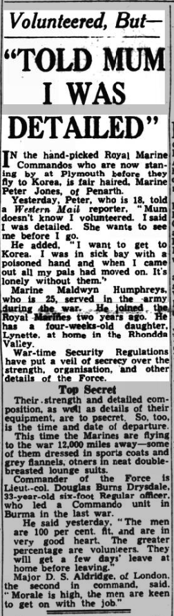 Article about Mnes Jones and Humphreys going to Korea