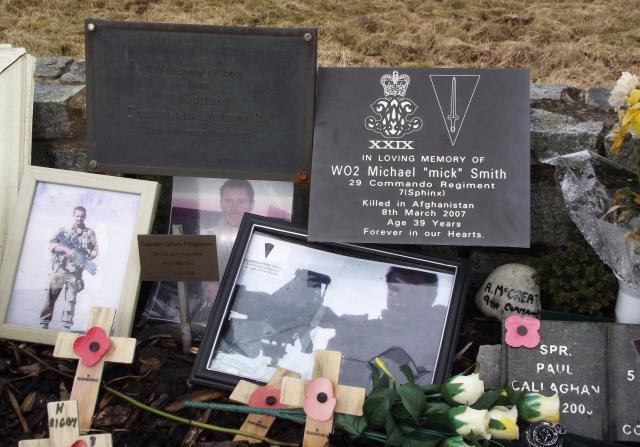 Plaques for Mick Smith, Jamie Dwyer, James Philippson, Paul Callaghan, Mccreath, H. Rigby, 7 Sphynx Cdo. battery