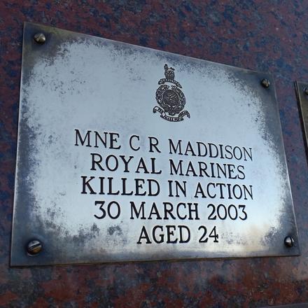 Plaque for Marine Chris Maddison RM at the Armed Forces Memorial