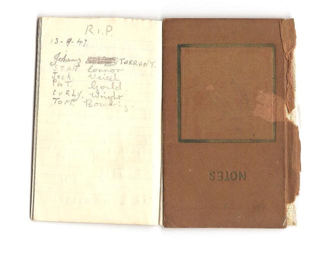 A private diary entry dated 13th September 1943 by Victor 'Dusty'Miller