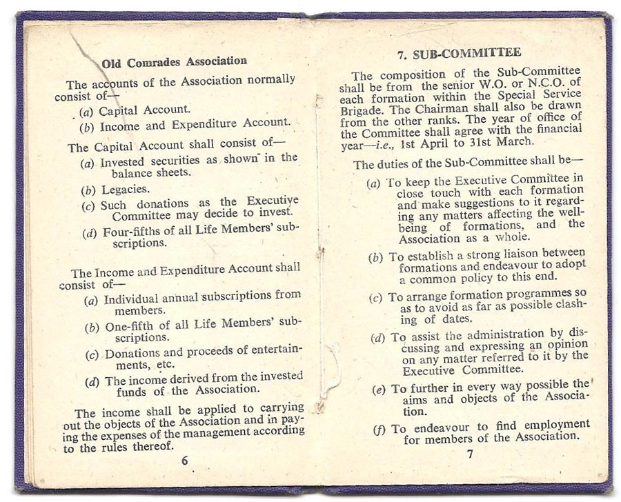 Constitution of the Old Comrades Association of the Special Service Brigade - page 6/7