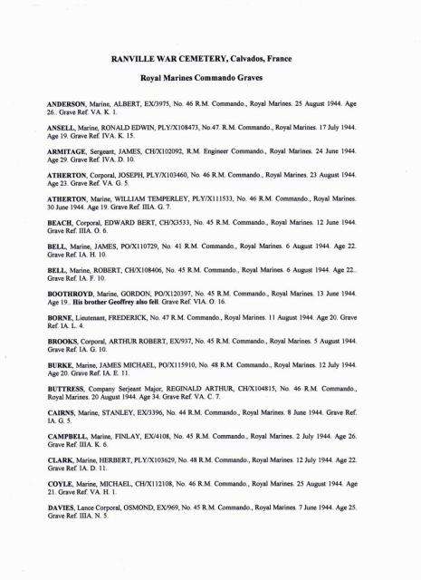 RM Commandos who are buried at Ranville Cemetery - 1