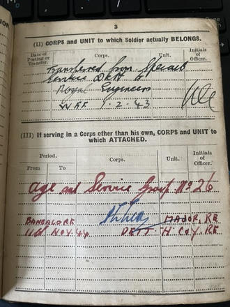 Army Book for Fus. Byron Jenkins, Special Service Detachment 1.