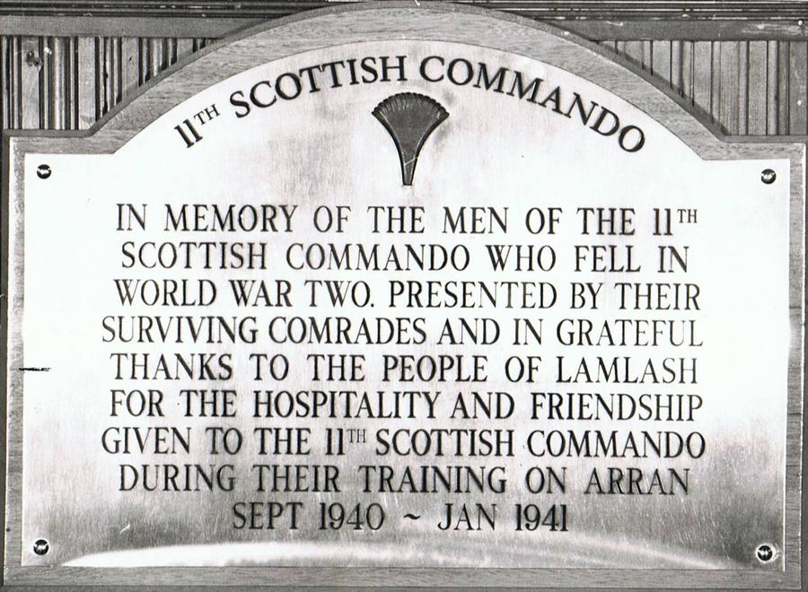 Plaque in honour of  No. 11 Commando at Lamlash Church, Isle of Arran