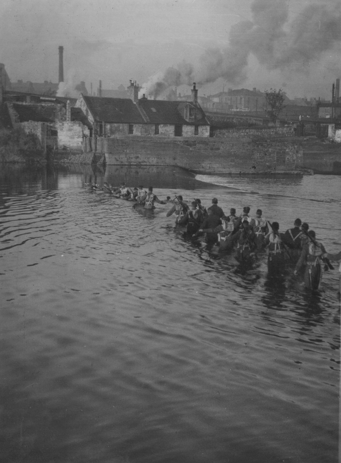 No.2 Commandos crossing Nether Mill weir, Ayr