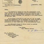 War Office letter regarding the Victoria Cross