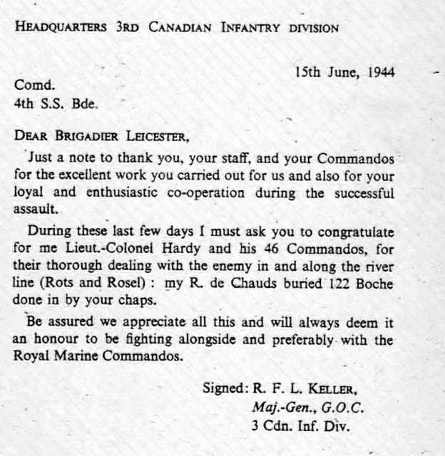 46 RM Commando Commendation 15th June 1944