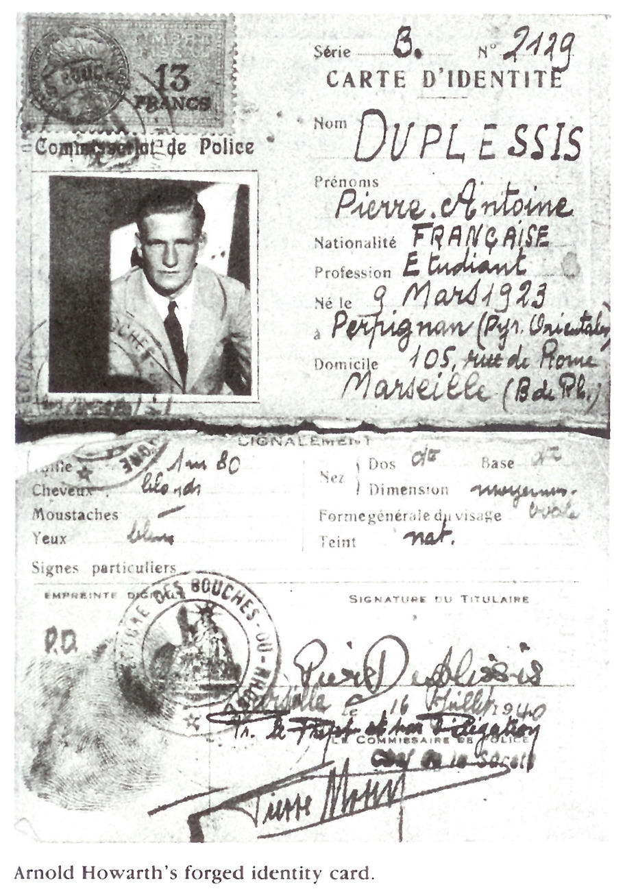 The false French ID card used by Arnold Howarth 2 Cdo. during his escape