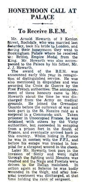 Newspaper cutting (1) re Arnold Howarth BEM, No.2 Cdo