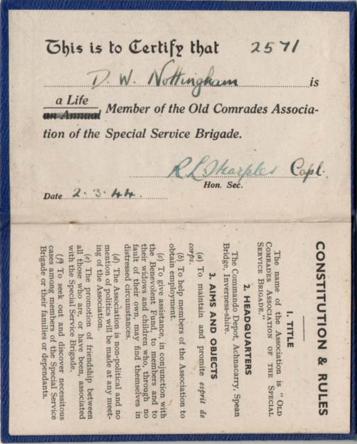 David Nottingham No.3 Cdo. membership card