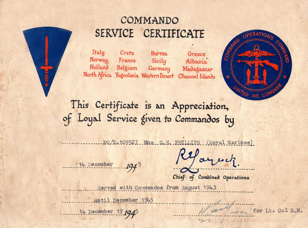 Commando Service Certificate for George Phillips