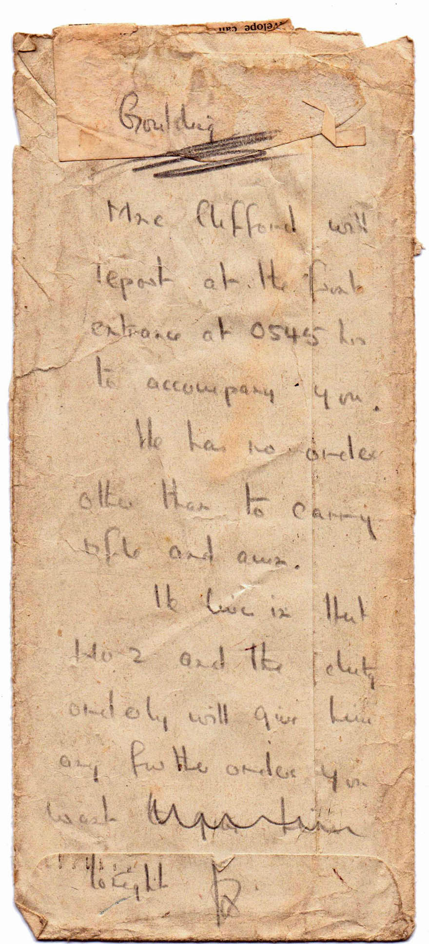 Handwritten note from Laycock to Cmdr. Goulding