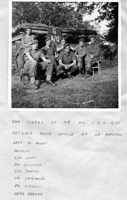 The Clerks of No.1 Special Service Bde HQ at Le Mesnil