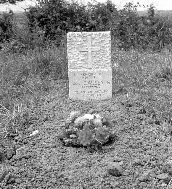 The original grave at Le Plein of Lance Corporal Norman Walter Cassey