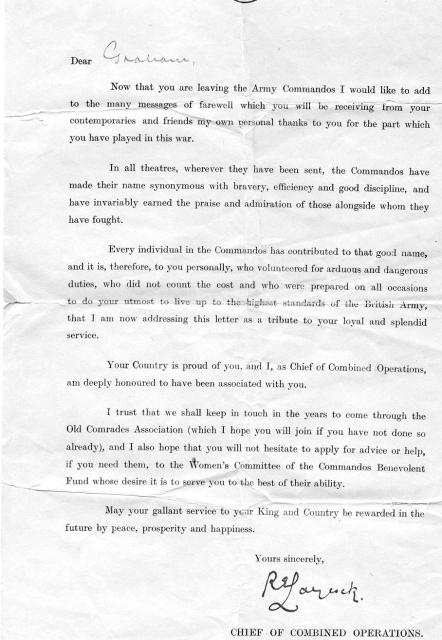 Commando testimonial for L/Sgt George Graham No.4 Cdo.