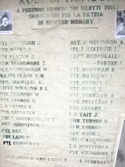 The Roll of Honour on the monument at Mount Ornito