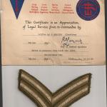 Commando Service Certificate and stripes of Cpl. William Spedding