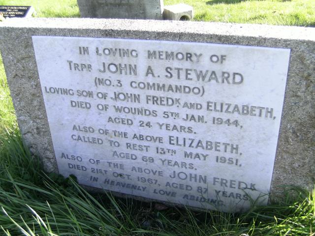 The family stone next to the grave of Trooper John Arthur Steward