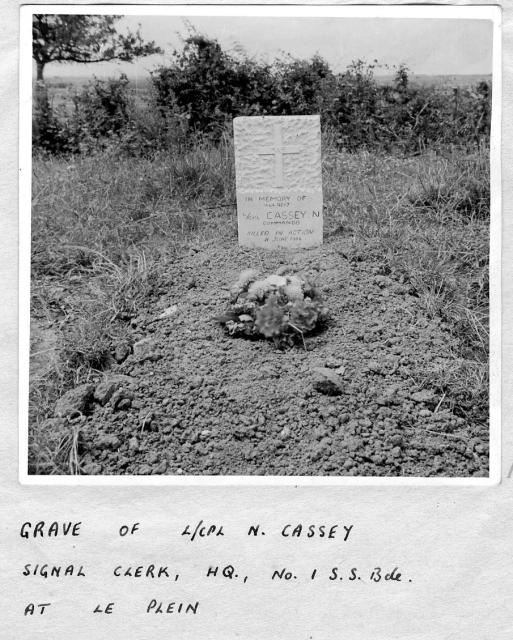 Original grave at Le Plein of Lance Corporal Norman Walter Cassey