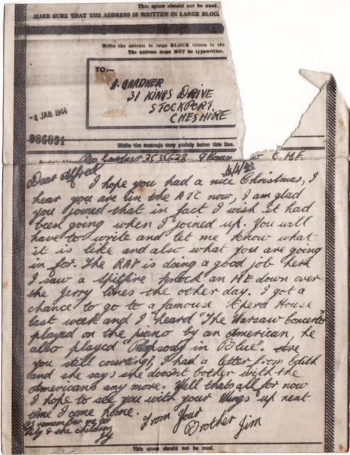 Lance Corporal James Gardner - 1944 letter to his brother Alfred