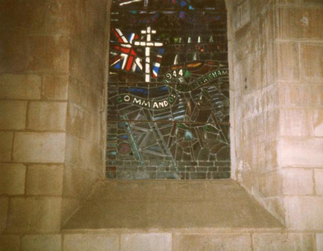 Commando Memorial window at the church of St Sampson, Ouistreham