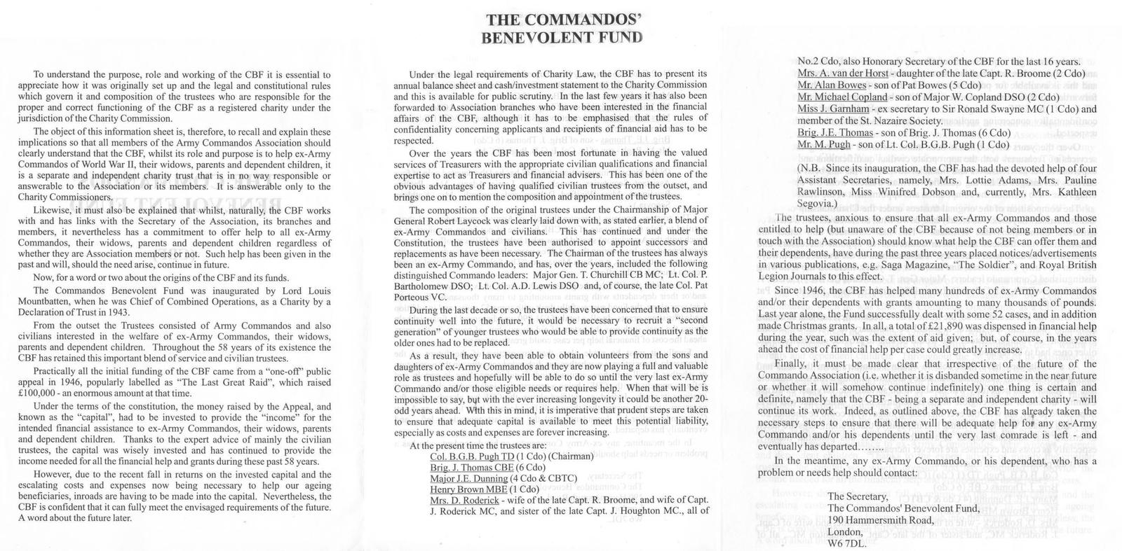 History of the Commandos' Benevolent Fund (CBF)