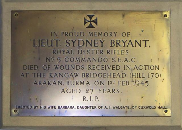 Plaque for Lieutenant Sydney Bryant, No5 Commando