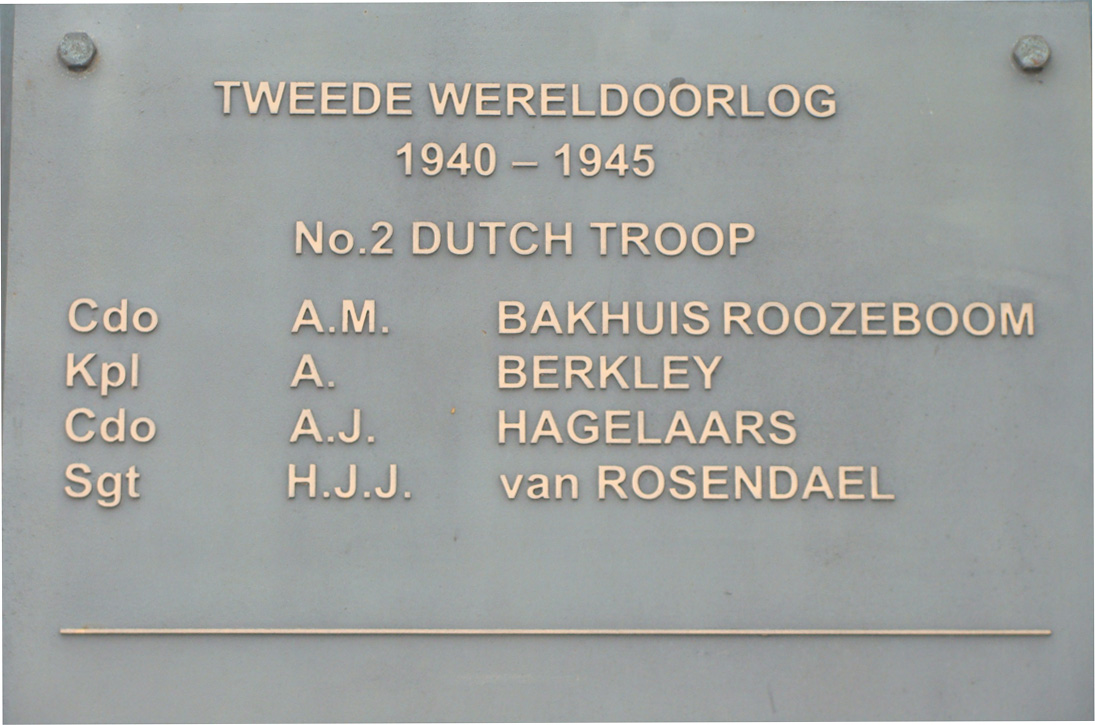 Plaque of the members of No.10(IA) Cdo. 2 Dutch troop killed during WW2.