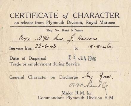 Mne John Harrow 48RM Cdo. Certificate of Character