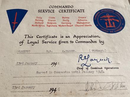 Commando Service Certificate of Sgt. Arthur Henry Warner