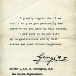 Letter from the King to A/Sgt. Joseph Malcolm Straughan MM