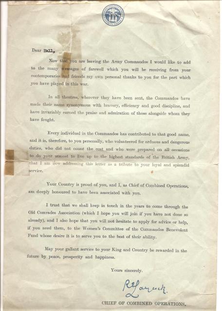 Pte. Tom Hall's letter from Laycock