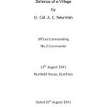 Document titled Defence of a Village by Lt Col A.C. Newman