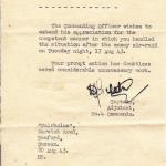 1943 Letter of appreciation for Sgt Radford No.4 Cdo. HQ.