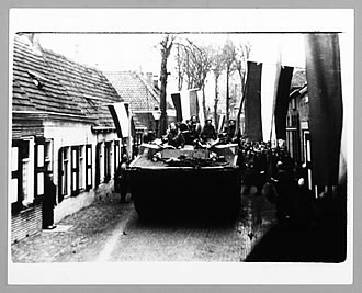 Buffalo of 48 Commando RM entering Serooskerke, after Walcheren raid, 8 Nov 1944.