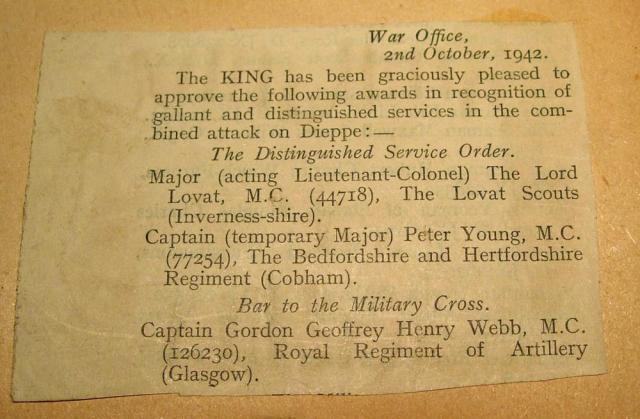 Entry from London Gazettes re bar to the Military Cross for Capt. Webb