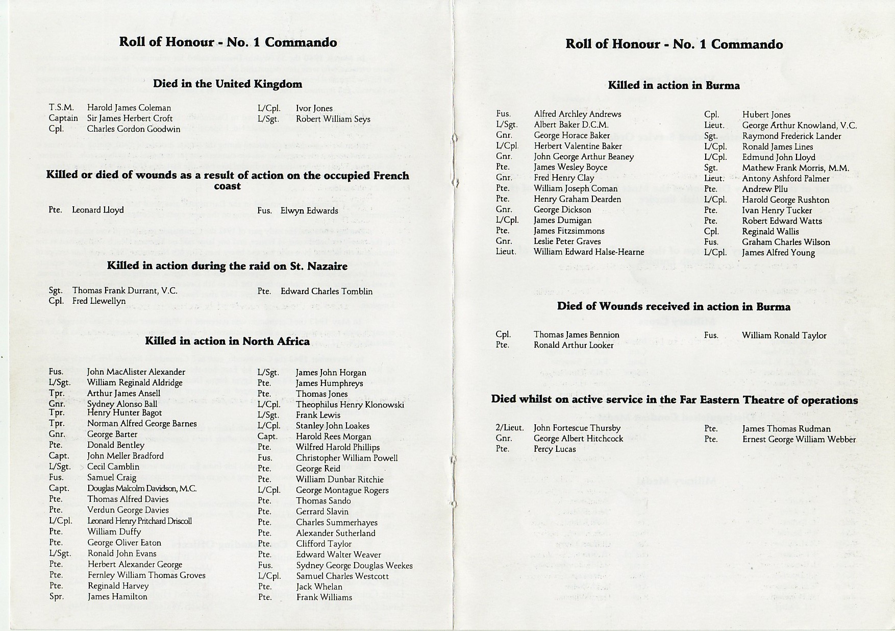 No1. Commando Roll of Honour