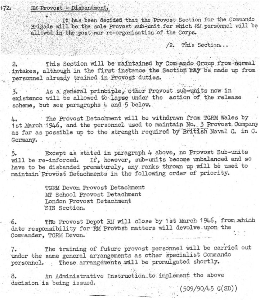 1946 changes to Commando Brigade Provost