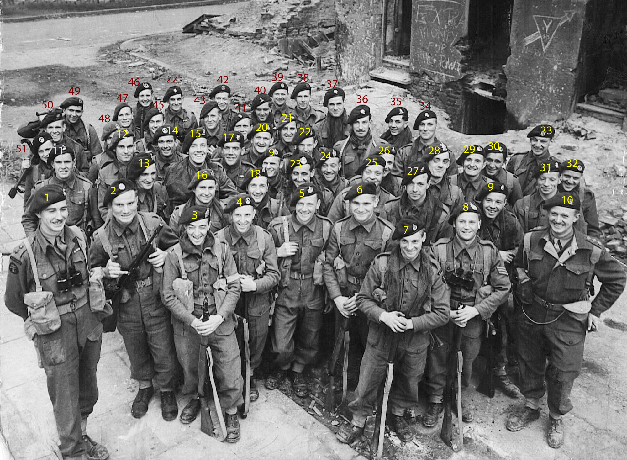 No 3 Commando 1 troop at limehouse 1944 (numbered with names)