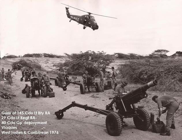 Gun deployment by 145 Cdo Light Bty RA in Vieques, Caribbean 1976