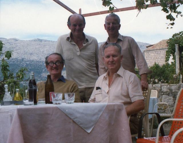 Bob Loudoun CB, OBE,  Norris Peak, Mike McConville, and Tom Baker on a trip back to Vis