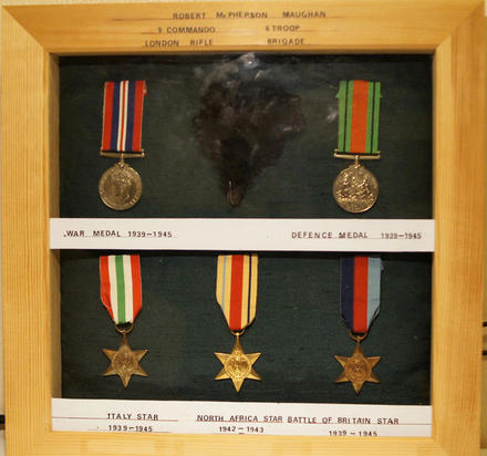 Medal display of Robert McPherson Maughan, No 9 Cdo.