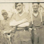 Duffy (1 Bde. Signals) and POWs in garden of flat Oldenburg 1945