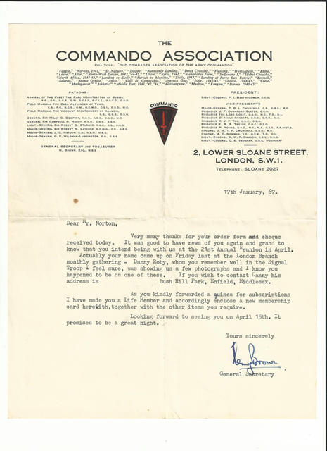 The Commando Association acceptance confirmation