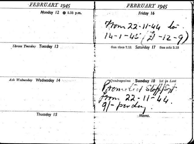 Stanley Bissell diary detailing promotion to SSgt