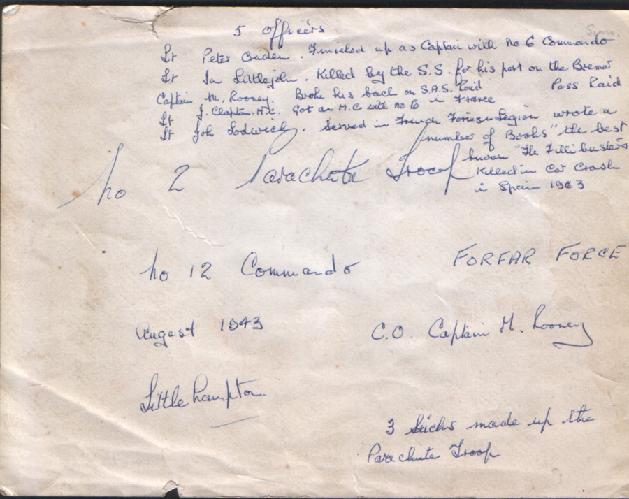 Reverse of a different copy of the No.12 Commando, 4 Parachute troop photo