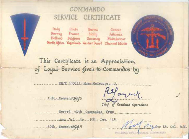 Mne McGeorge - Commando Service Certificate