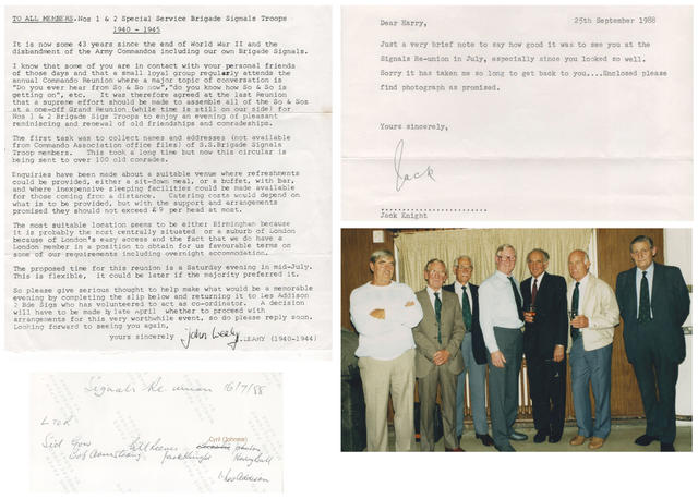 Nos 1 & 2 Cdo Bde Sigs reunion 11th July 1988 photo and letter
