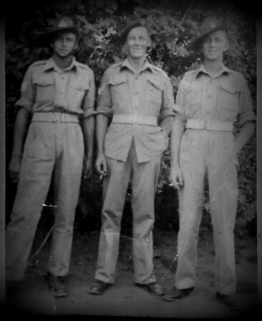 Sgt John Huntington 3 Troop No 1 Cdo (left) and two comrades India