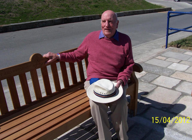 Thomas Crosbie on the commemorative bench for HMS Affray